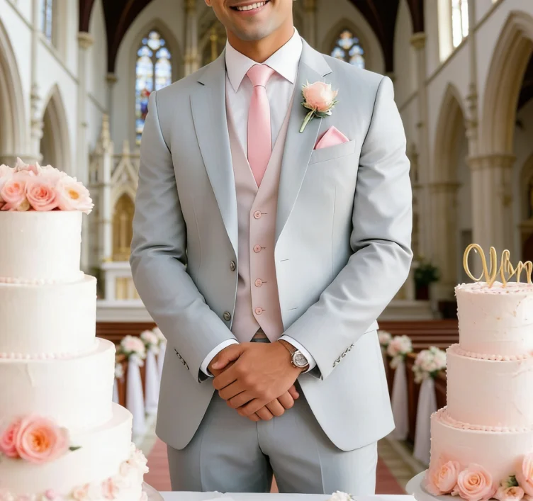 

Men's Wedding 3 Piece Suit Light Gray Slim fit Formal Party Wear Groom Suit