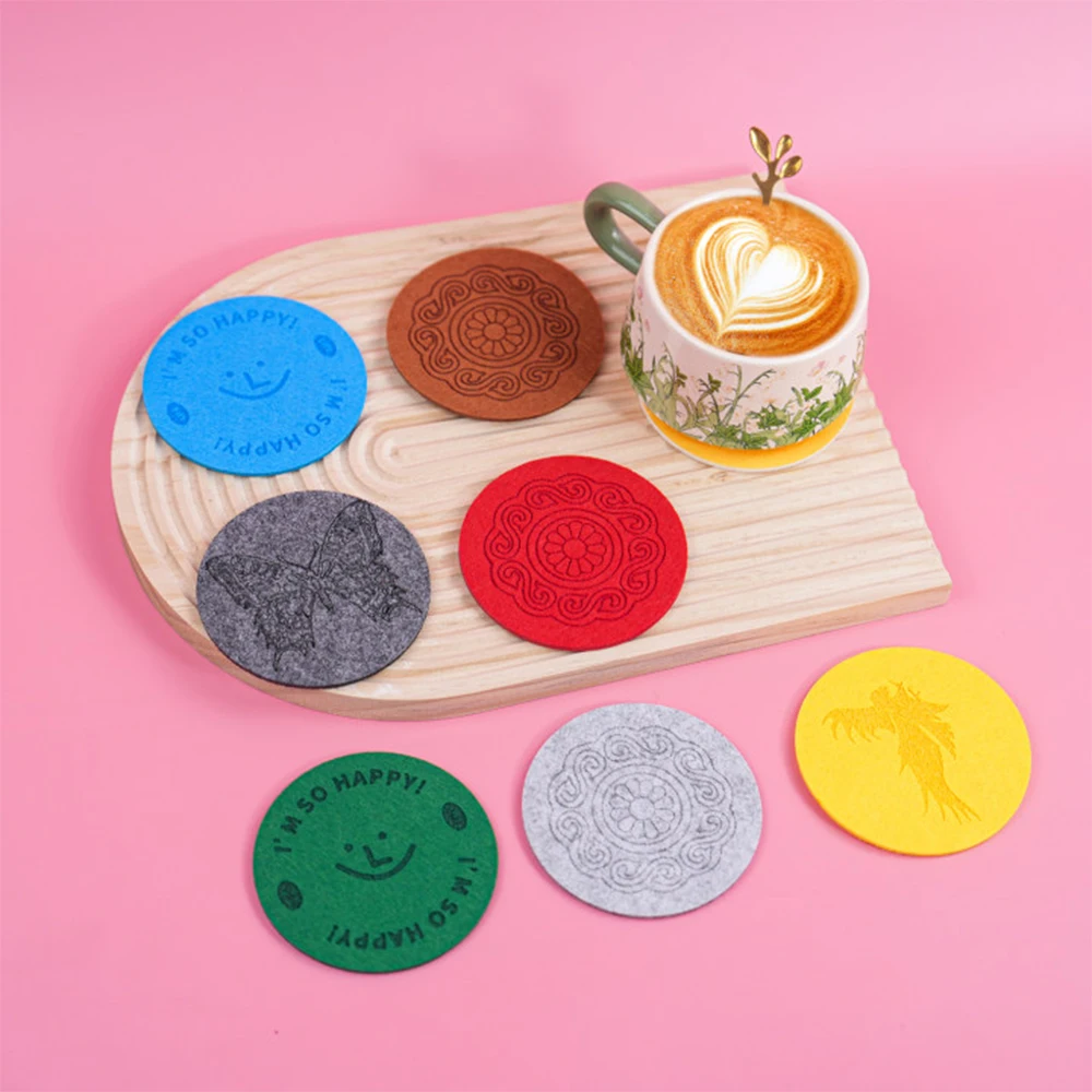 Custom Felt Coaster Laser Engraving Color Print Waterproof Heat Resistant Non Slip Cup Pad Home Office Table Decor 9*9cm