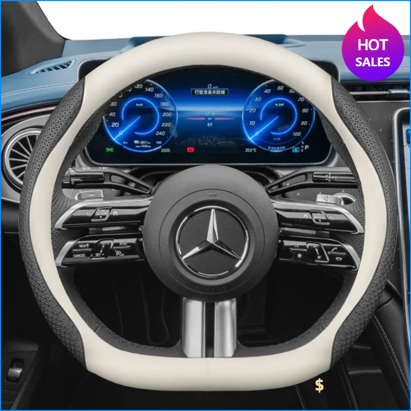 

Leather Car Steering Wheel Cover for Mercedes Benz A35 EQS500 C350e C43 E200 E300 S63 S580e EQC400 EQE500 GLB200 A45s Accessory