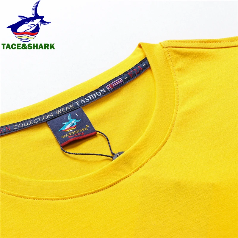 TACE&SHARK 2022 Summer Shark Print T Shirt Fashion T-shirts Clothing Mens Casual Solid Color Slim Fit Business Tshirts