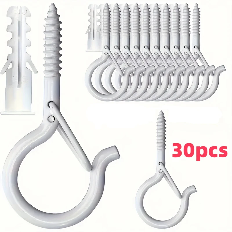 30pcs Screw-In Hooks All-metal Hanger Hooks Heavy-duty Metal Q-shaped Hook with Safety Lock for Hanging Plants, Christmas Lights