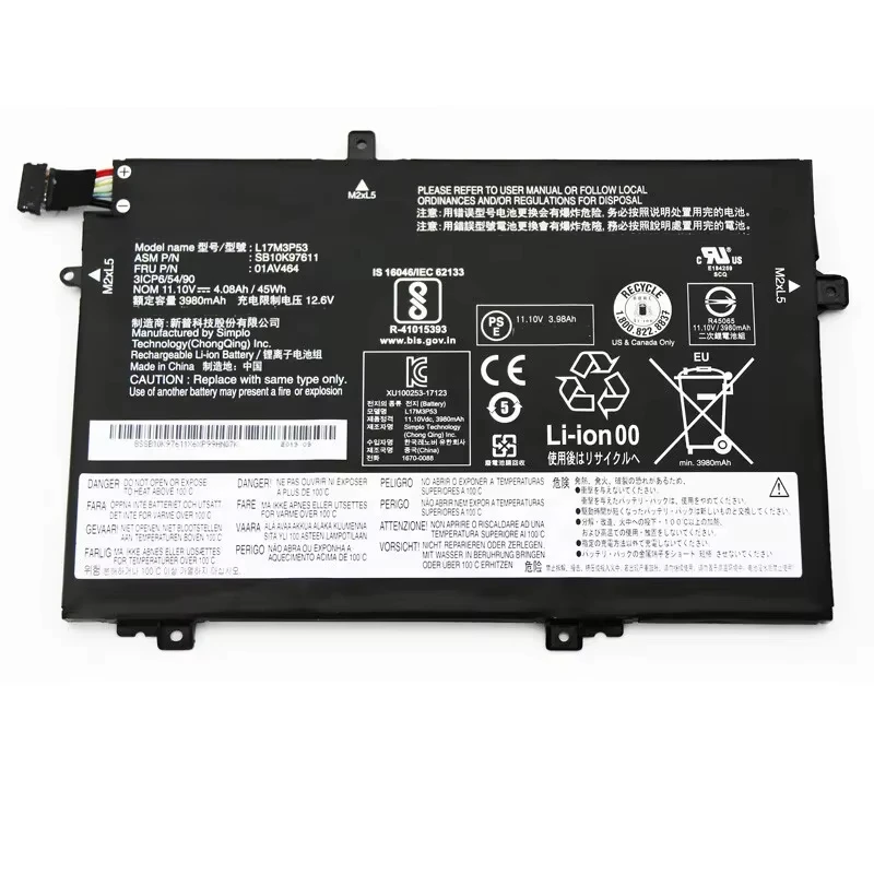 7XINbox L17C3P52 L17M3P53 L17M3P54 L17L3P52 45Wh 4120mAh Laptop Battery For ThinkPad L480 L480-20LT L580 L580-20LX Series