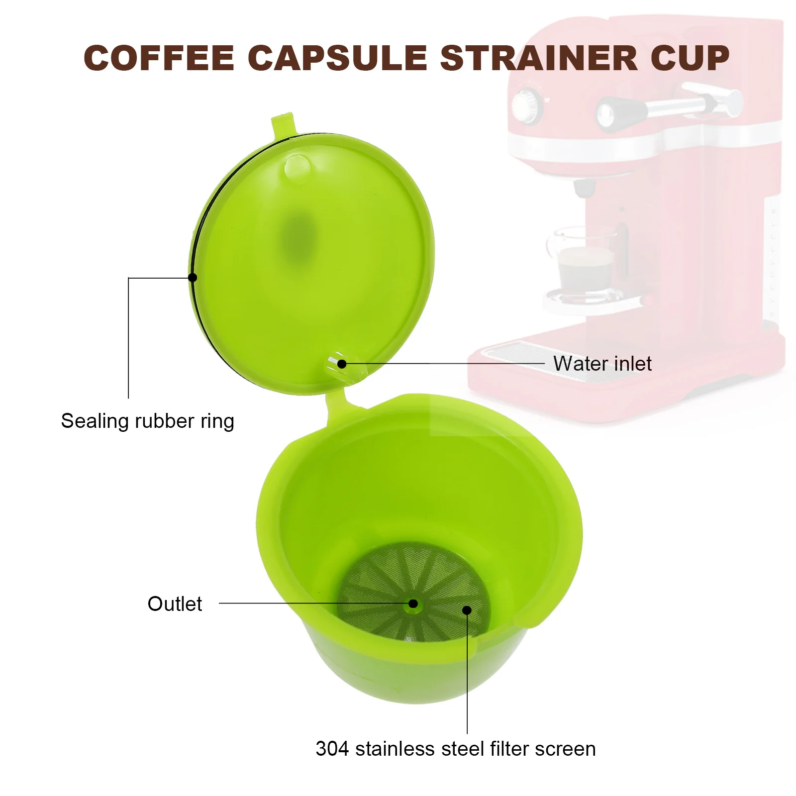 

3pcs Reusable Coffee Capsule Filter Cup Plastic Stainless Steel Sealing Ring Washable For Gusto Coffee