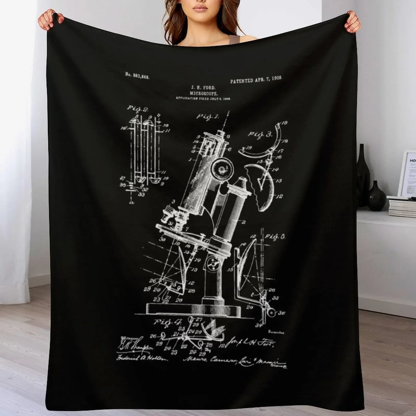 

Microscope Patent / Microscope Art gifts / Microscope Patent Illustration Throw Blanket Fuzzy Plush Throw Blanket for Sofa Chair