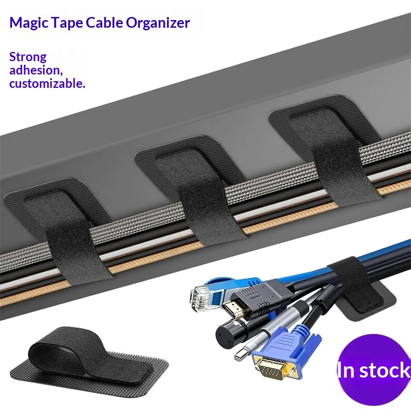 High Adhesive Self‑Adhesive Hook and Loop Cable Management Set, Separate Wire Holder Organizer for Desktop Office Cord Fixin