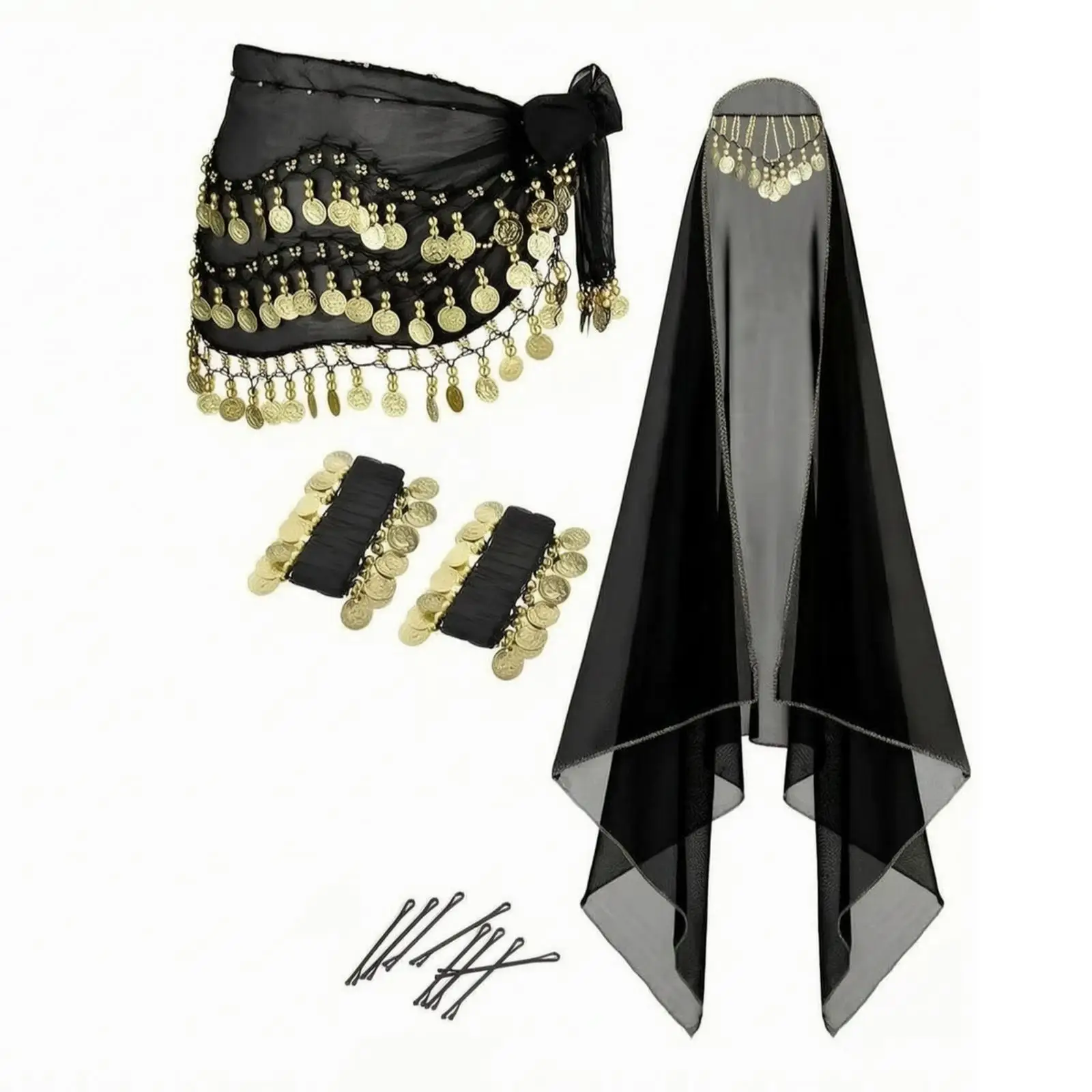 Polyester Chiffon Women Costume with Long Headwrap and Shiny Disc Ornaments for Role Play and Furry Events