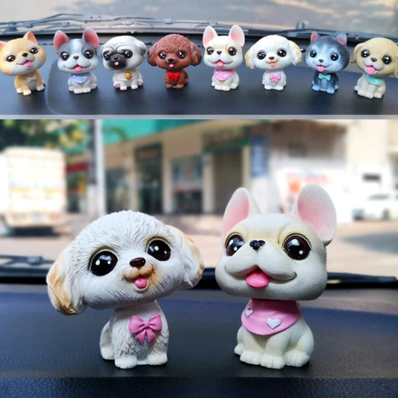 NEW Car Ornament Resin Cute Shaking Head Dog Automobiles Interior Dashboard Swing Nodding Puppy Doll Decoration Ornaments Gift