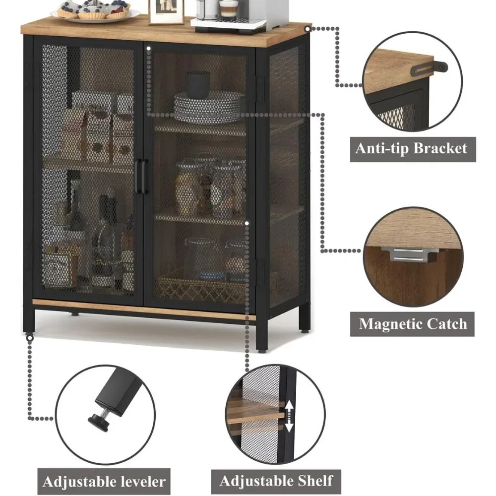 Petit meuble de bar en chêne vintage, armoire de café dans la cuisine et le restaurant, buffet industriel avec espace de rangement LMYX