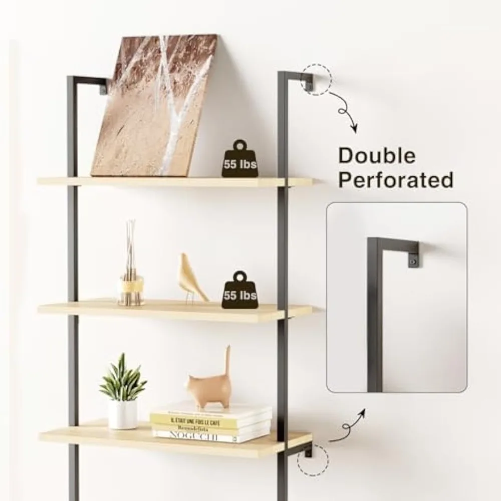 مجموعة من رفين كتب طويلين مع مساحة تخزين، ورف كتب سلم من 6 طبقات مع خزانة من الروطان، وخزانة كتب مثبتة على الحائط مع أبواب وإطار معدني #4