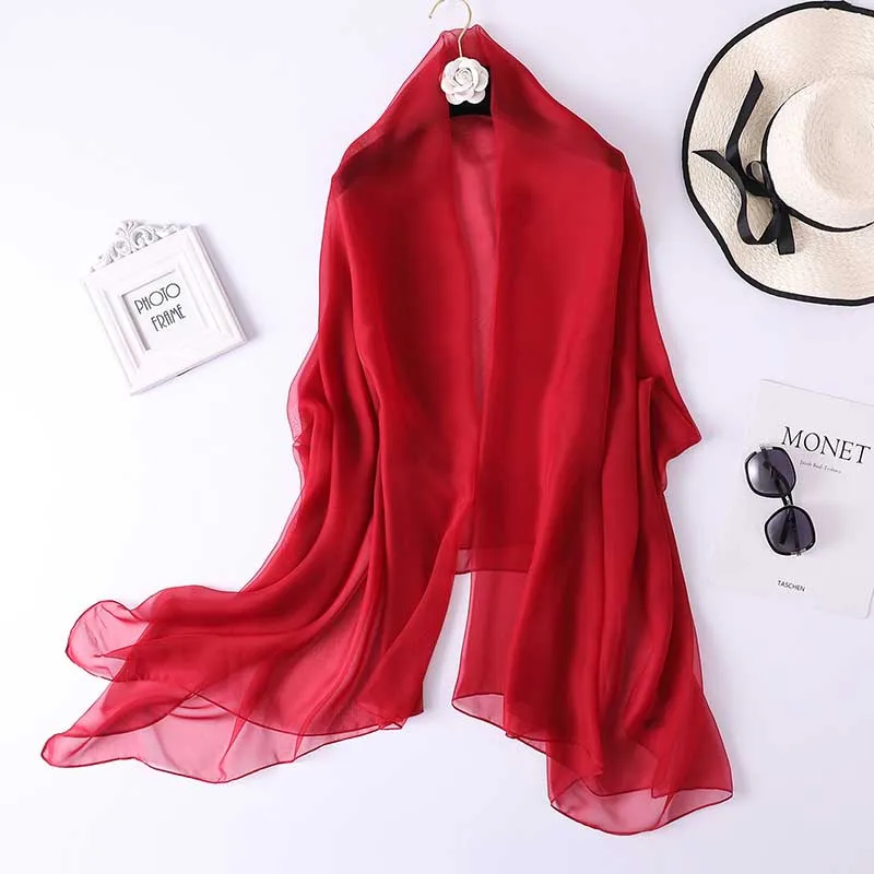 Korean Solid Color Thin Long Chiffon Sunscreen Shawl Sexy Gauze Sun Beach Towel Women Summer Air Conditioning Ice Silk Scarf