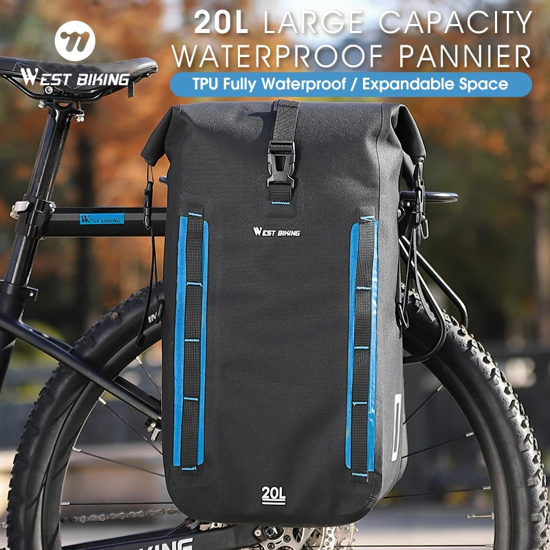 

WEST BIKING Cycling Bag Foldable Waterproof Rear TPU Bicycle Bag 15-20L Capacity Pannier Bike Rear Carrier Bag MTB Accessories