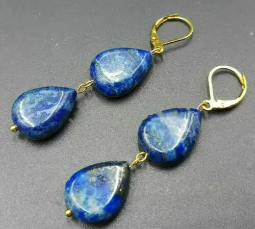 

Natural 13x18mm Blue Lapis Lazuli Drop Bead Earrings AAA +