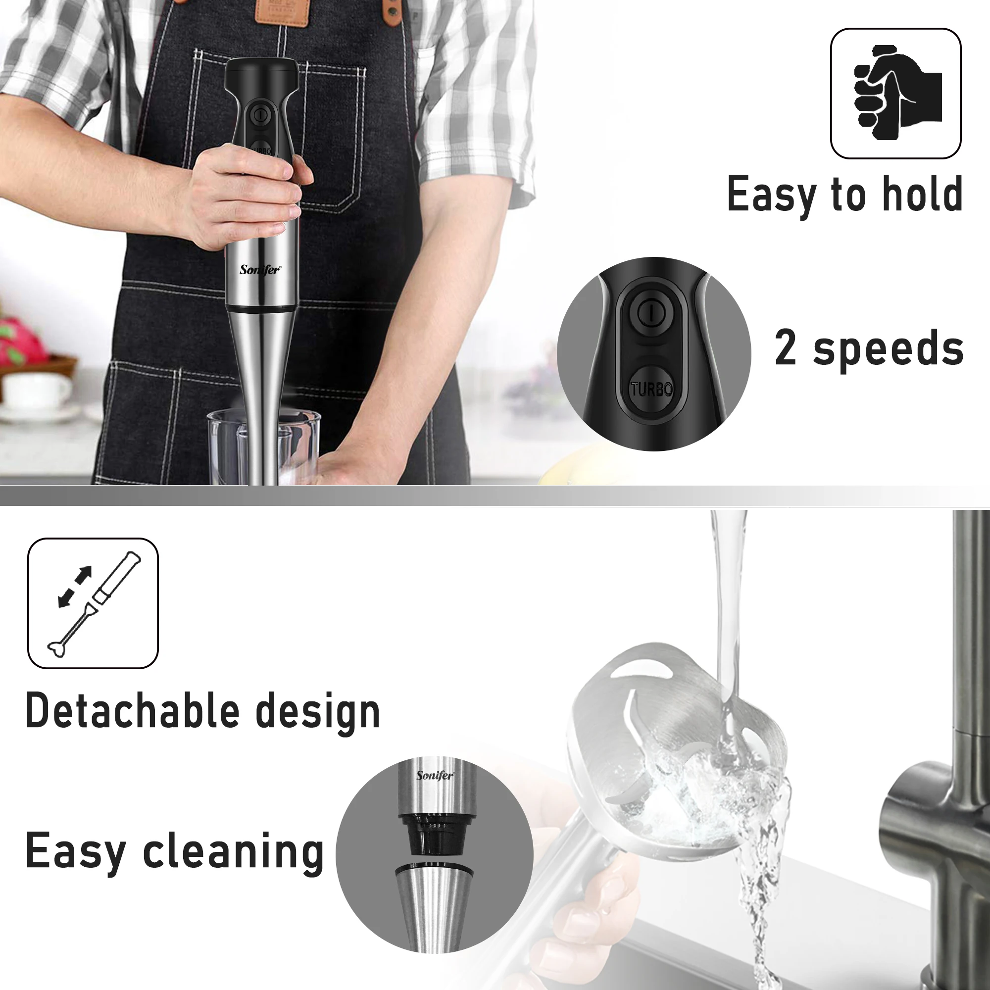 500W Hand Blender 3In 1 Immersion Electric Food Mixer Ice Crushing Kitchen Vegetable Meat Grinder Chopper Fruit Stirring Sonifer