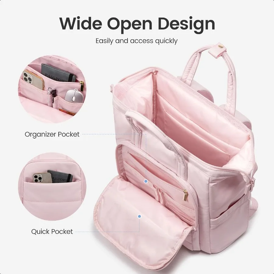 Mochila para laptop feminina de 15.6 polegadas, leve, mochila de viagem acolchoada para laptop, computador, trabalho, professor, enfermeira