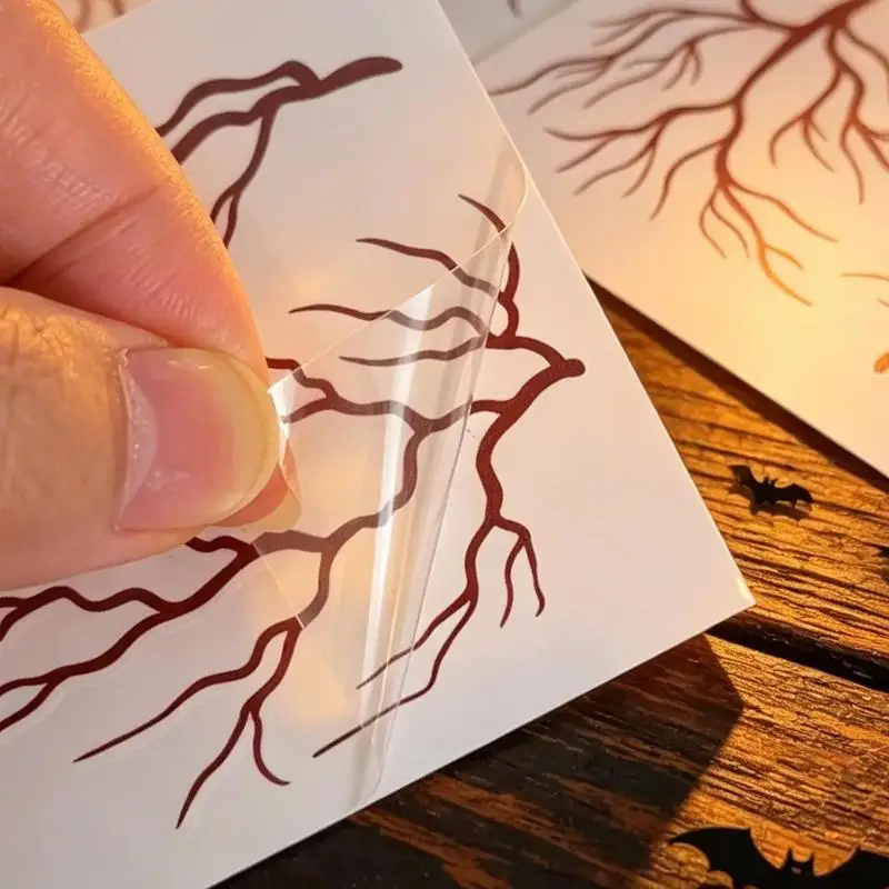 Red Vascular Vein Pattern Temporary Tattoo Stickers 10Pcs Realistic Non-Toxic for Halloween Scary Cosplay Costume Party Props