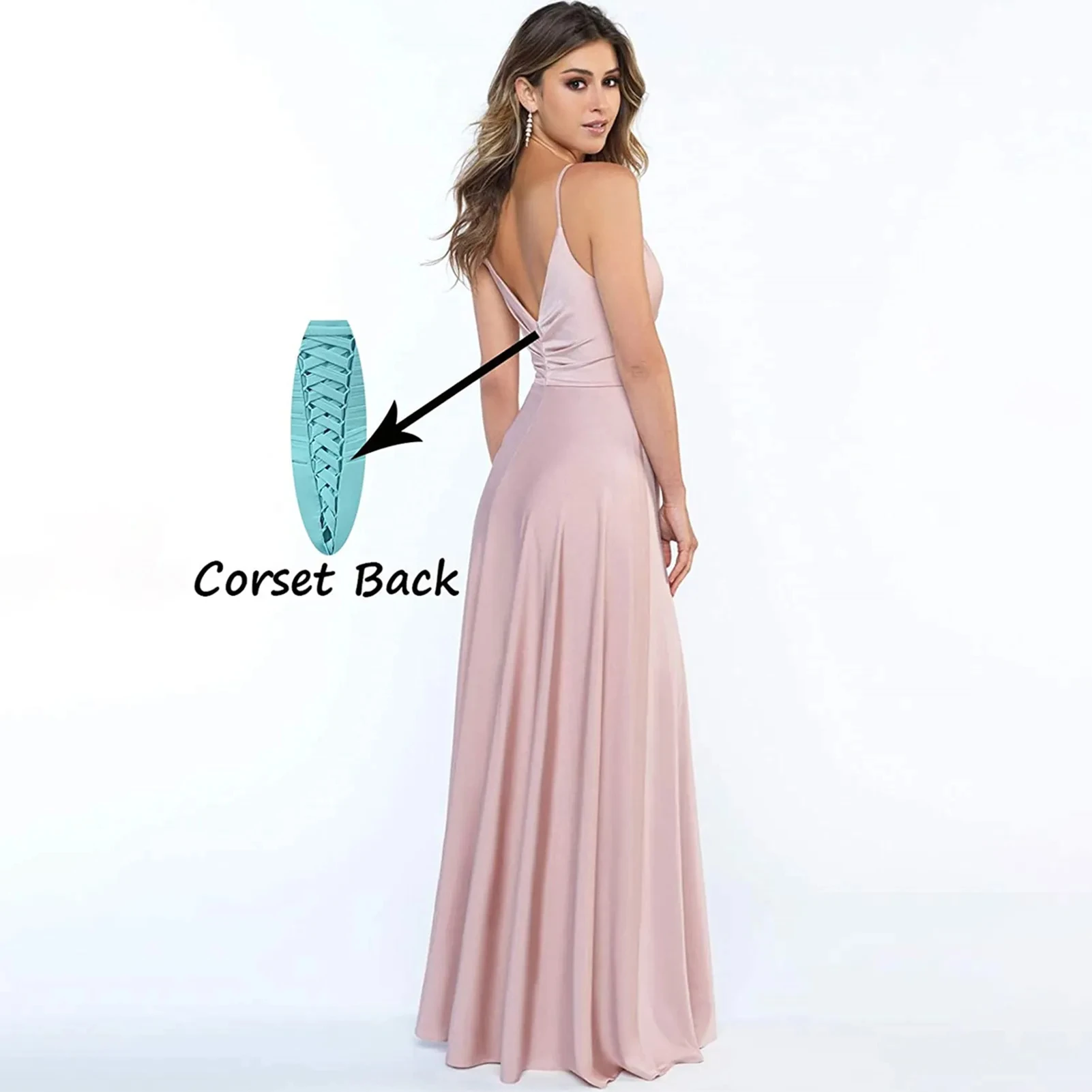 Vestido de dama de honor largo hasta el suelo, prenda de satén con escote en V, corte en A, ideal para Banquete de boda, fiesta de cumpleaños y noche, 2024