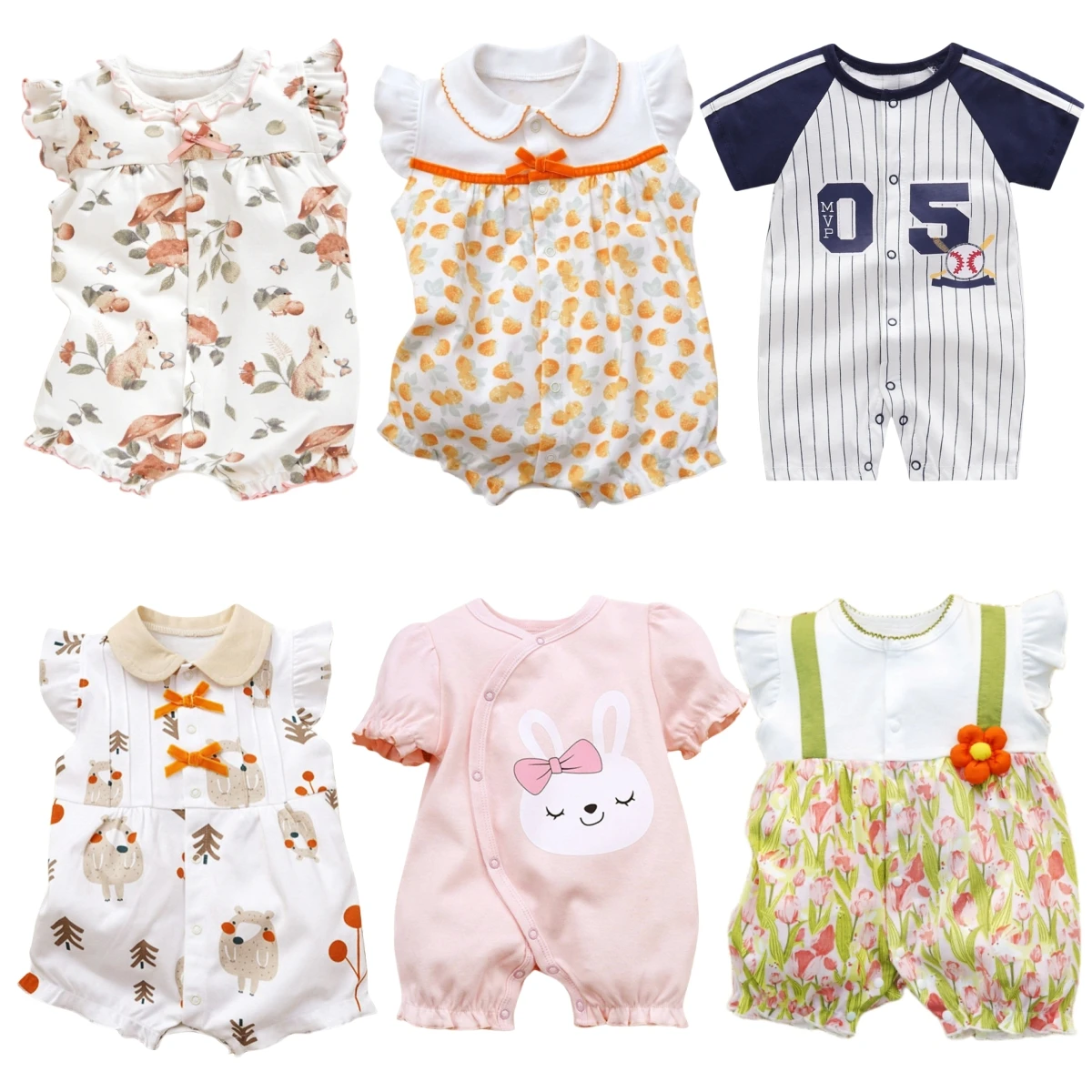 Peleles de algodón de manga corta para bebés, ropa de verano para niños pequeños, peleles bonitos para bebés, ropa de boutique estampada, mono, 3-18M