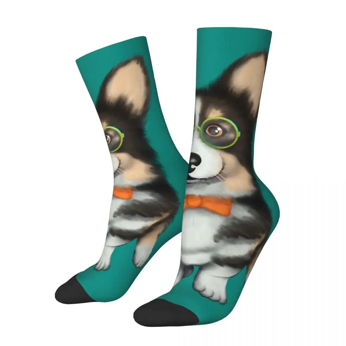 Funny Crazy Sock for Men Dashing Gentleman Corgi Dog Hip Hop Harajuku Happy Seamless Pattern Printed Boys Crew Sock Casual Gift