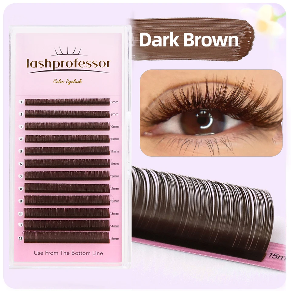 Dunkelbraune Wimpernverlängerung 0,05 0,07 mm Hellbraune Einzelwimpernmischung 8-15 mm Farbe Natürliche falsche russische Volumenwimpern