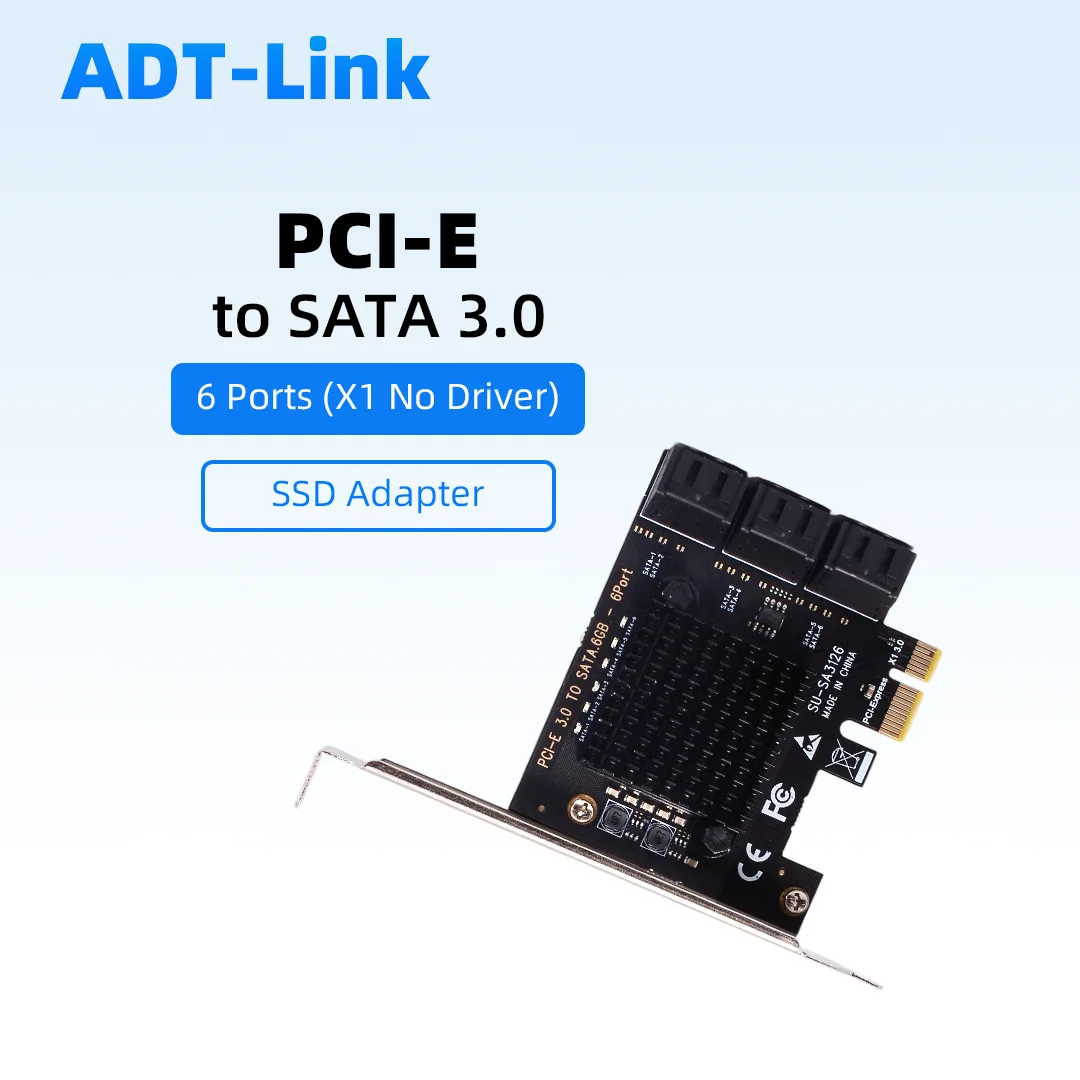 

Карта расширения ADT-Link PCIe для SATA 3.0, 24/20/16/12/8/6 портов, адаптер для твердотельных накопителей SSD, x1 x4 x16, без драйверов
