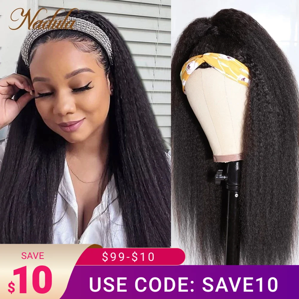 Kinky Straight 3/4 Half Wig Human Hair Nadula Hair Headband Wigs for Black Women Brazilian Headband Wig Human Hair Natural Color