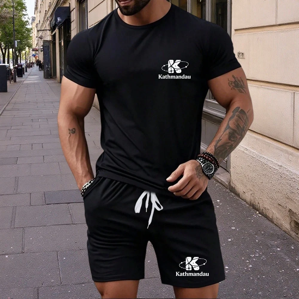 

Spring Summer Comfort Cool Outfits Satan Print Men's Tracksuit Crew Neck T-shirt and Black Shorts Urban Casual Fashion Tees Suit