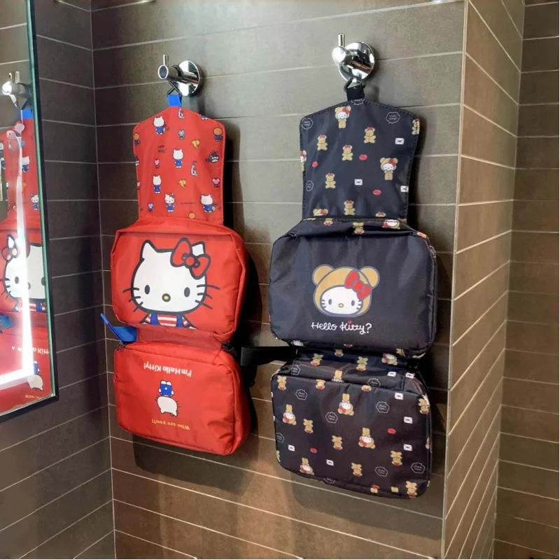 

kawaii Hello Kitty Makeup Bag Anime Women Cartoon Large Capacity Folding Portable Outdoor Home Phone Cosmetics Storage Wholesale