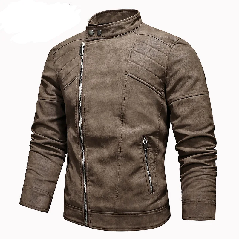 Motorcycle Leather Jacket Men Slim Fit Vintage Brown Mens Biker leather Racer Jackets Zipper Cowhide Jacket Mens Biker clothes