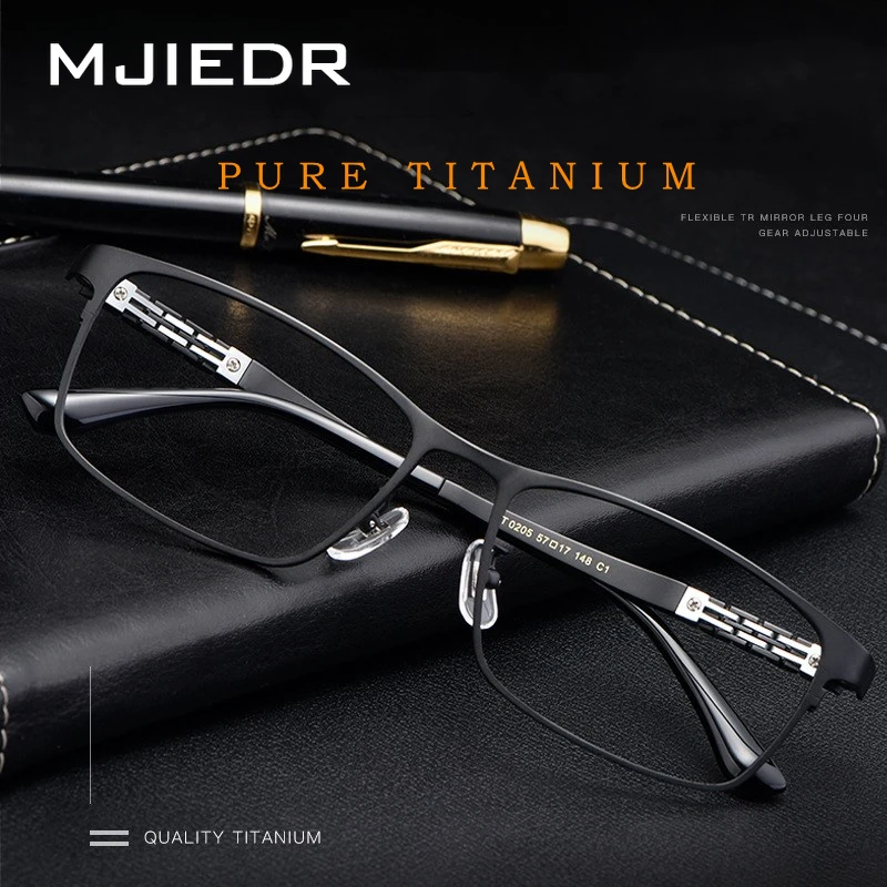 MJIEDR Ultra-light High-quality Ultra-tough Glasses Large Square Pure Titanium Optical Prescription Glasses Frame Men HT0205