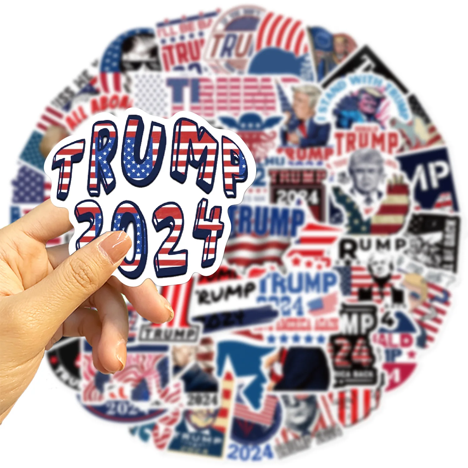 50Pcs/Lot Wholesale 2024 Trump Stickers Waterproof For Luggage Skateboard Laptop Notebook Car Decals Kids Gifts