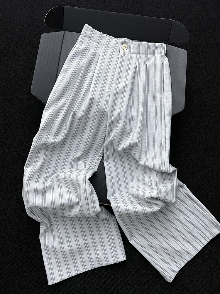 Loose striped suit wide leg pants women in summer thin style contrasting color fashionable and versatile straight leg pants