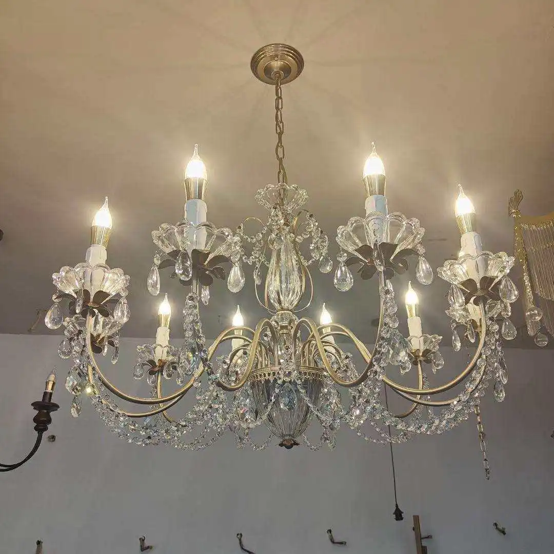 American Retro Crystal Chandelier Living Room Bedroom Dining Room - French Country Romantic Candlelight Lamp Indoor Home Decor