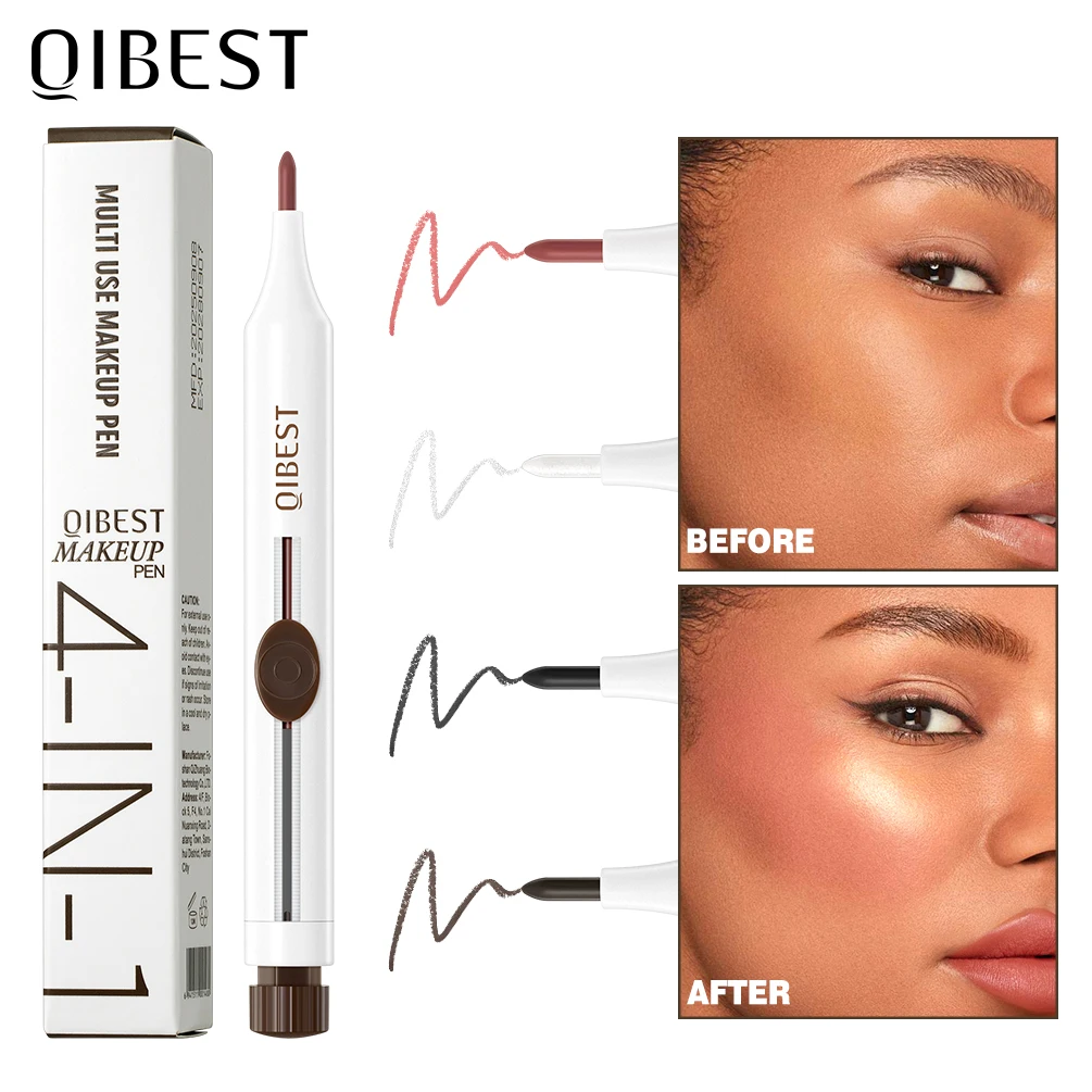 La penna per trucco multiuso 4 in 1 QIBEST include eyeliner, matita per labbra, matita per sopracciglia e evidenziatore in stick Cosmetici a lunga durata