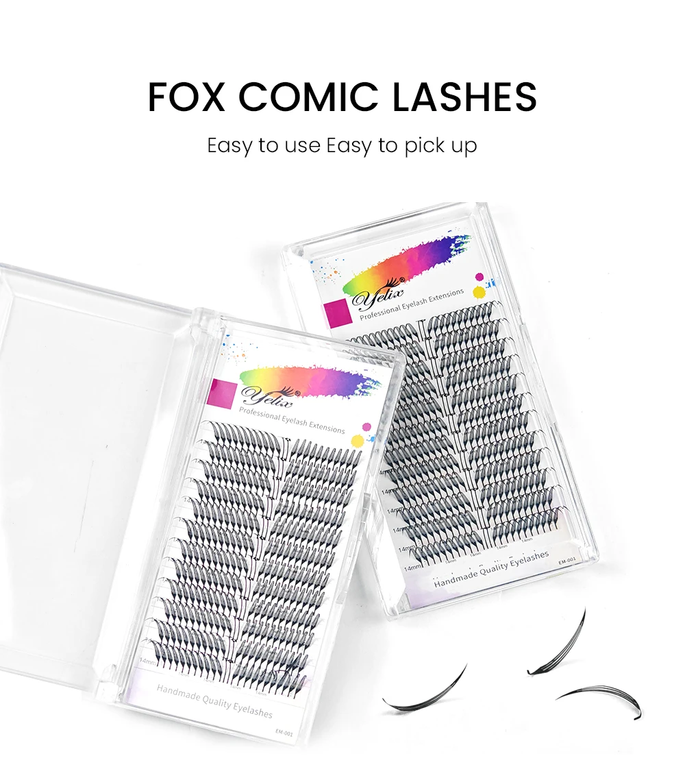 Yelix Fox Comic Vorgefertigte Volumen-Wimpernverlängerungs-Trays 0,07mm Gemischte Längen 8mm-15mm Premium Pro Salon Großhandelslieferant Trays – Detail 1