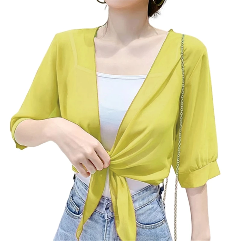 Women Open Front Sheer Short Sleeve Cropped Cardigans Chiffons Cape Boleros Shrug Summers Cool Jackets Streetwears