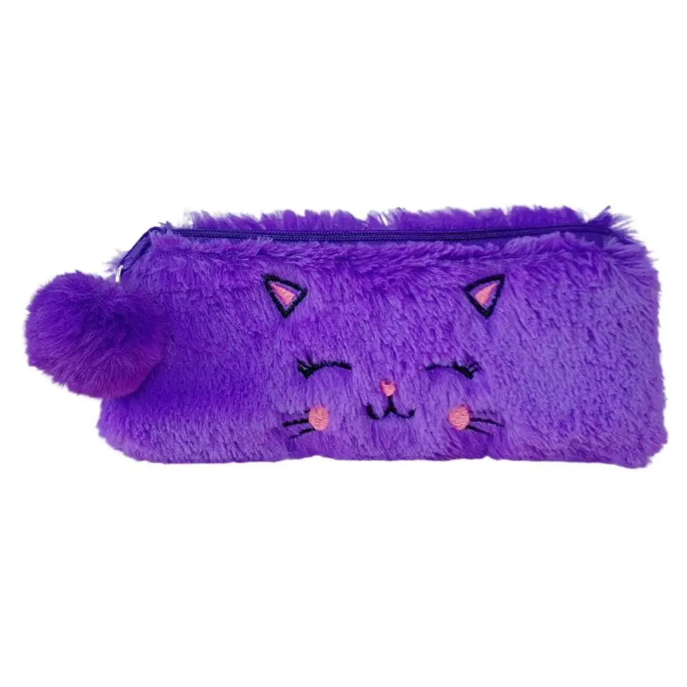 3 шт., кавайная милая мультяшная сумка-карандаш, пушистый держатель, сумка для макияжа, помады, котенок, канцелярские принадлежности, плюшевая сумка для ручек, детская