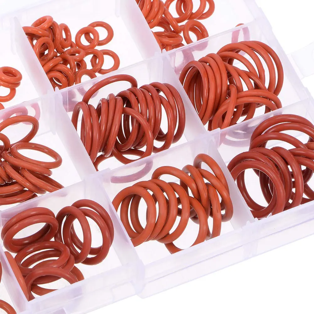 225pcs Universal O-Ring Assortment Kit Set O-Rings Red Silicone VMQ Seal Sealing O-Rings Silicon Washer Rubber Wear Accessories