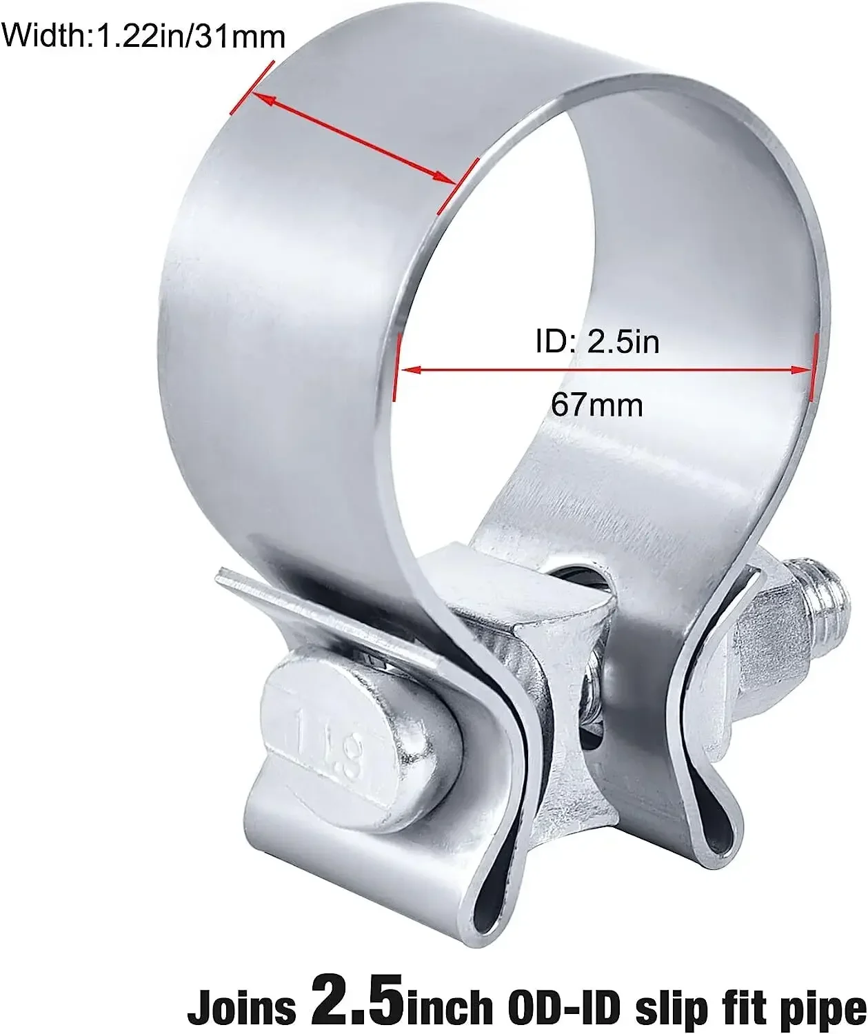For Mufflers Catalytic Converters Silver 4pcs 2.5 Inch T409 Stainless Steel Narrow Band Exhaust Clamps Seal Band
