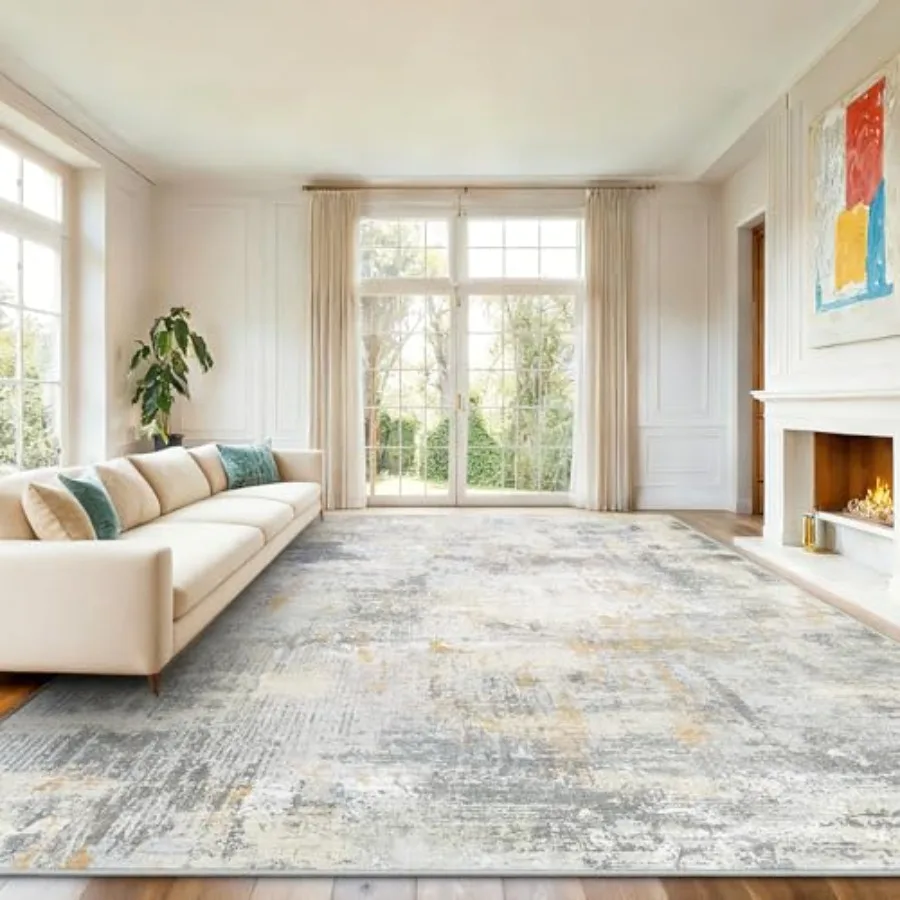 

8x10 Area Rugs for Living Room, Beige Modern Abstract Washable Rug with Non-Slip Backing Low Pile for Bedroom, Dining Room, Hom