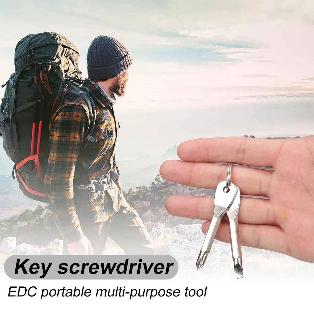 2pcs Multi Pocket Repair Tools Key Shaped Phillips Slotted Screwdriver Keychain Portable Outdoor Multifunctional EDC Tools