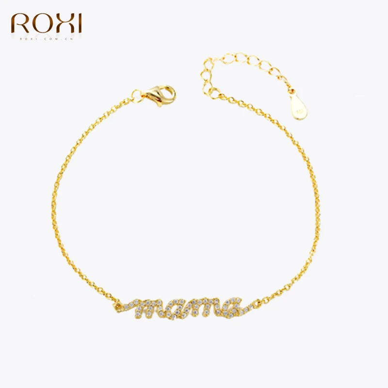 ROXI S925 Sterling Silver Zircon Letter Bracelet 2023 Micro-set Crystal Mother Gift Bracelets For Women Mom Pulseiras Feminina