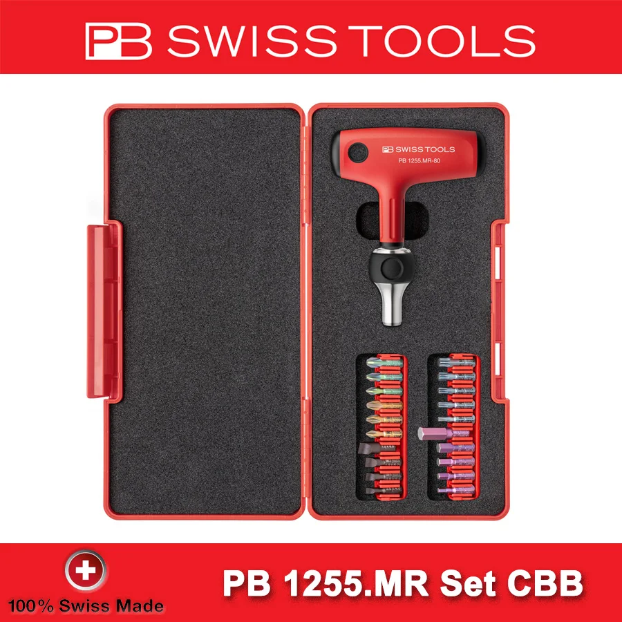 PB SWISS 20 in 1 Ratchet Screwdriver Set with Bits PH/SL/TORX/PZ/HEX Strong Magnetic Screw Driver PB 1255.MR Set CBB