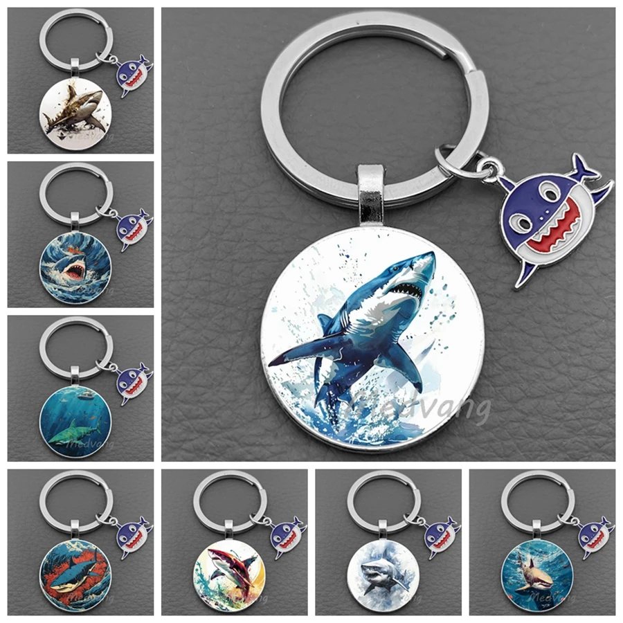 Shark Charm Glass Keychain Unique Ocean Theme Whale Keyring Accessories Colorful Shark Used for Bag Car Keyring Jewelry Gifts