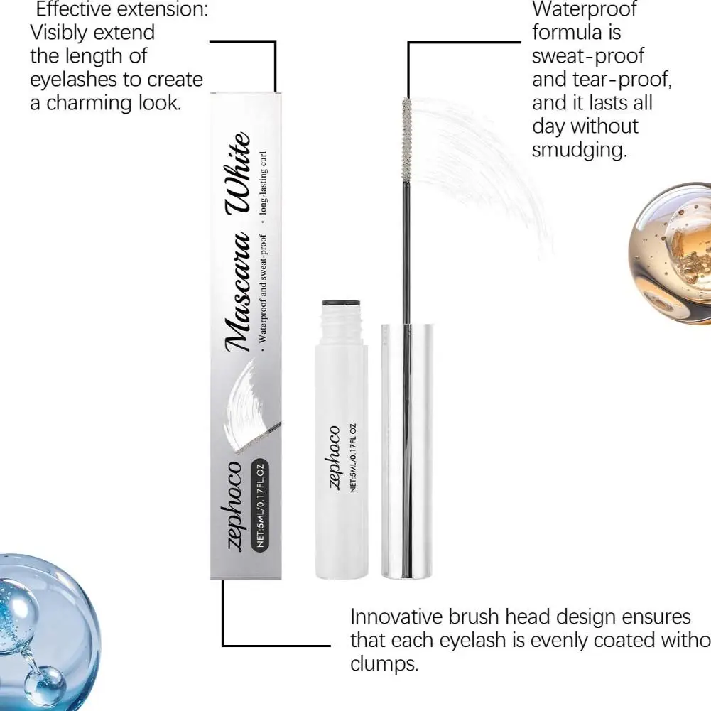 White Waterproof Curling Mascara Thick Long-lasting Waterproof Sweat-proof Makeup Party Personal Charm White 3D Curled Mascara