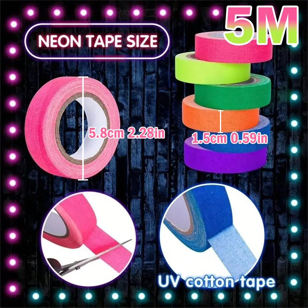 Reaktives UV-Schwarzlicht-Neonband, 6-Farben-Neon-Gaffer-Klebeband, fluoreszierendes UV-Schwarzlicht, das im Dunkeln leuchtet, Klebeband für UV-Partys – Detail 7