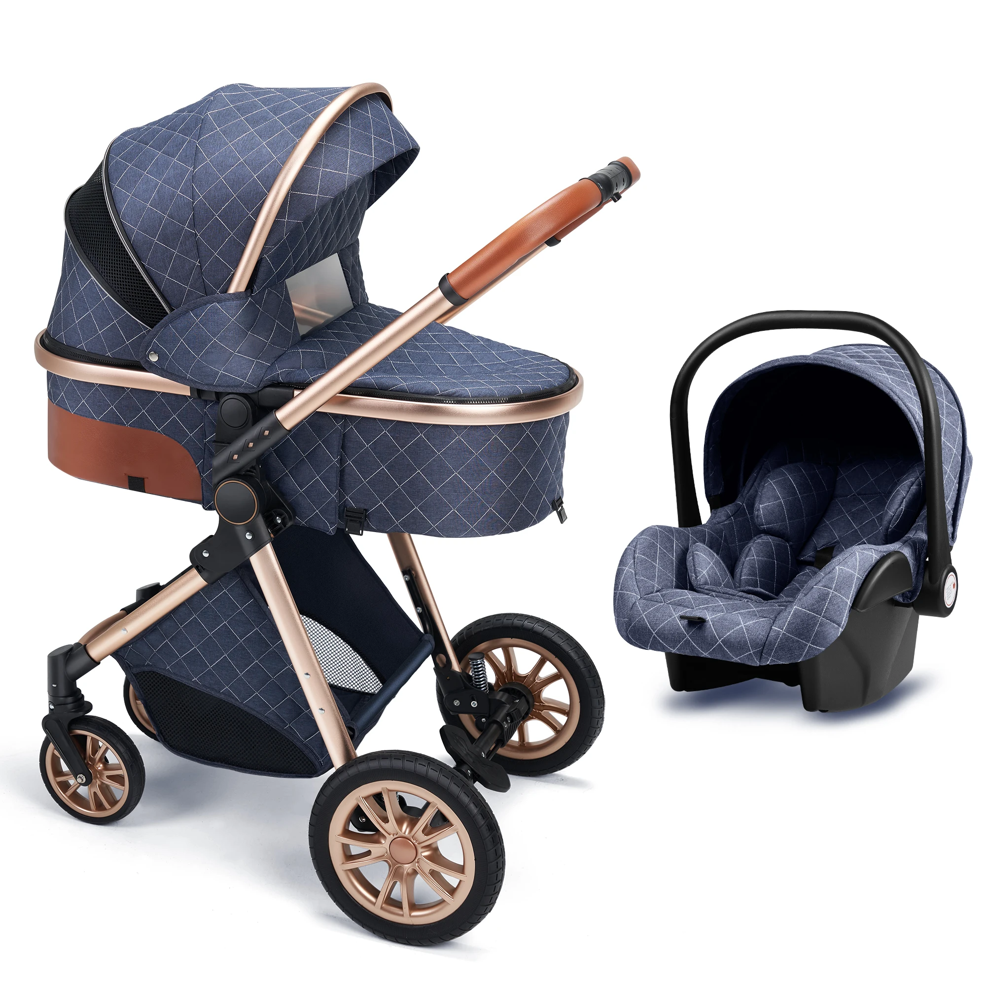 

All-in-One Luxury Stroller: Versatile 3-in-1 High Landscape Pram with Reversible Seat Mode