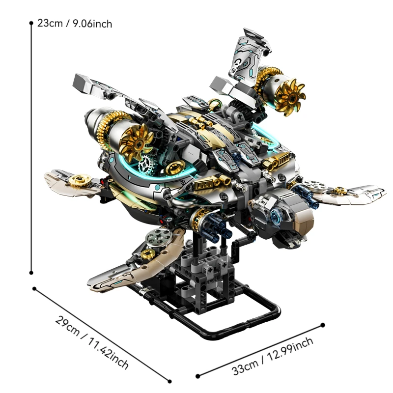 FUNXINEE 1277-teiliges Roboter-Schildkröten-Bauset, bewegliche Gliedmaßen, Lichtschale, Getriebemotor, Ozeanmodell, MOC, 3D-Schreibtischdekoration, Geschenk
