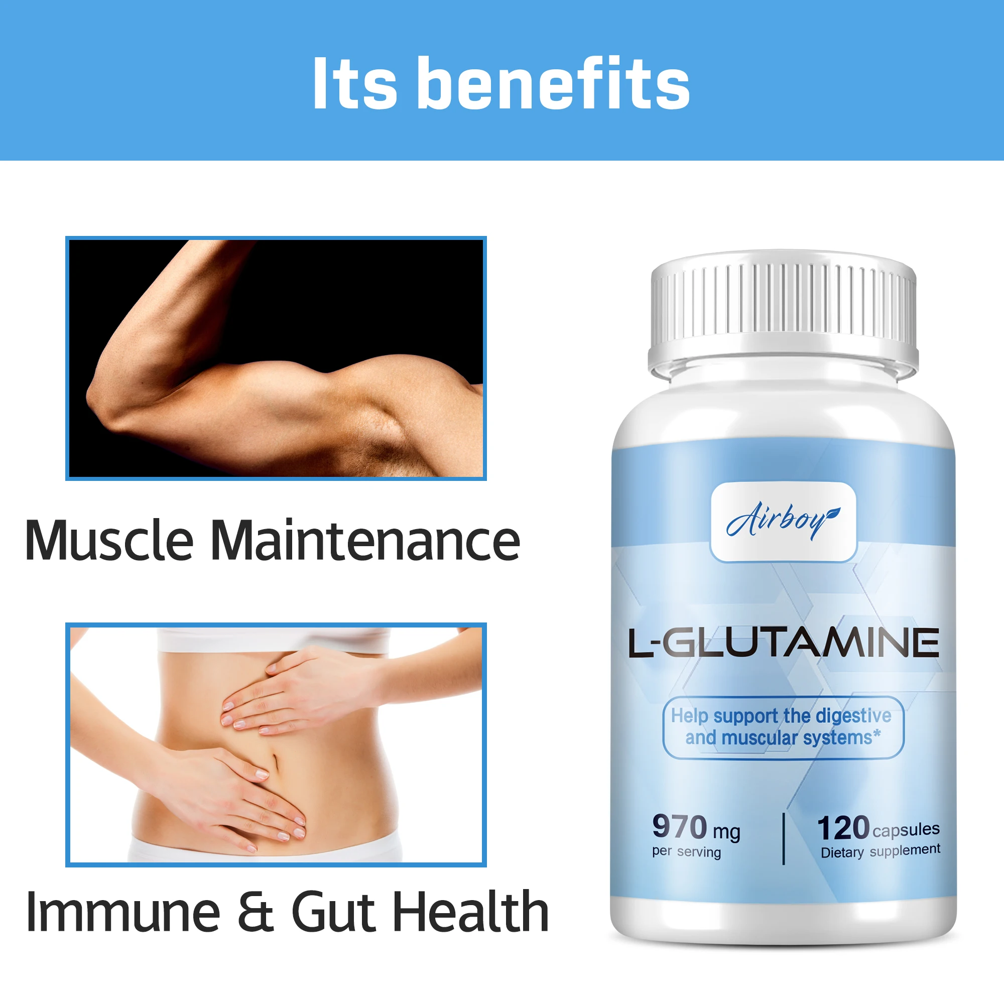 

L-Glutamine Supplement - Antioxidant, Maintains Liver, Brain, Skin, and Heart Health - 120 Capsules