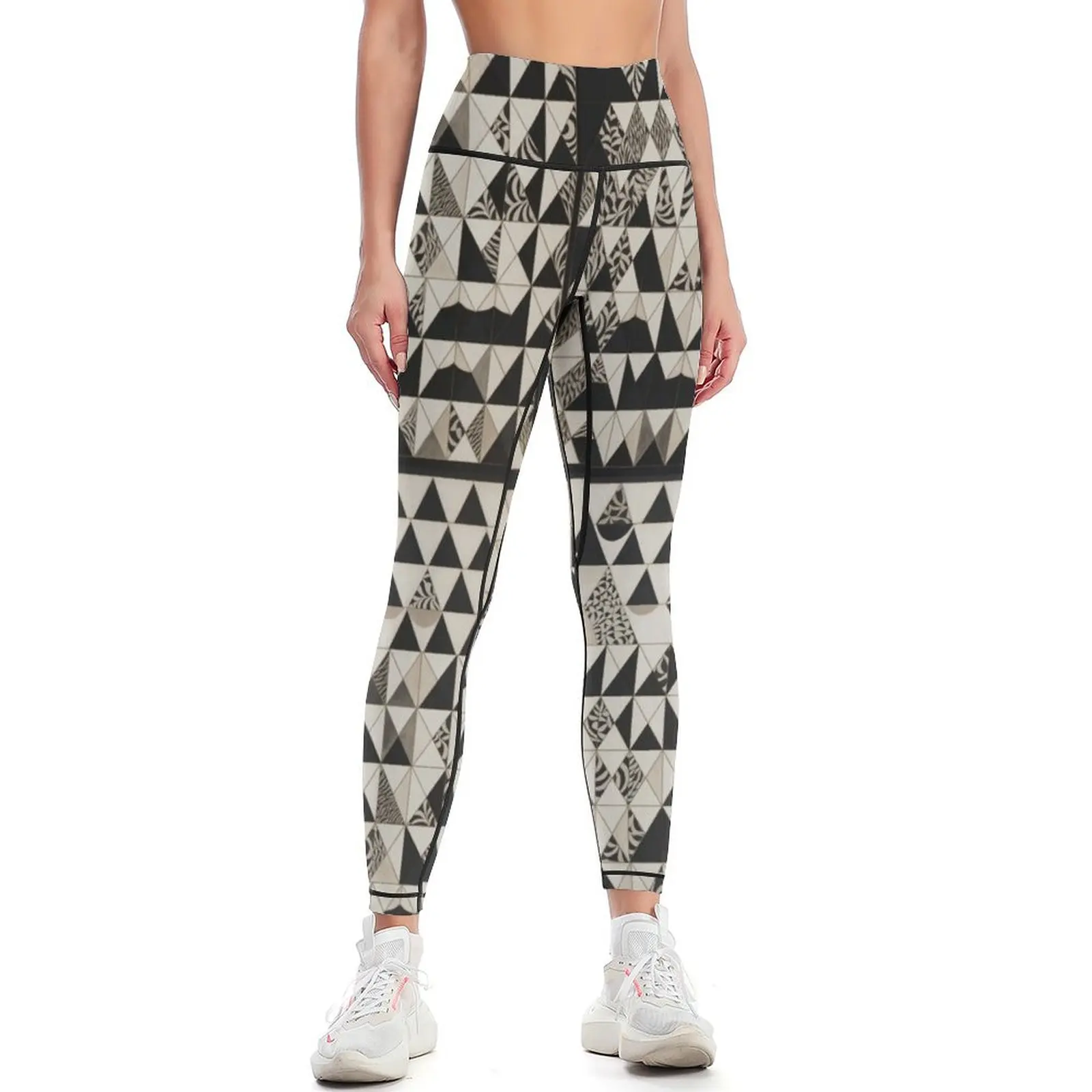 Zebra Beige Black and White Print, Ultimate Anglo Gothic, Danish triangle Design Leggings Fitness clothing Womens Leggings