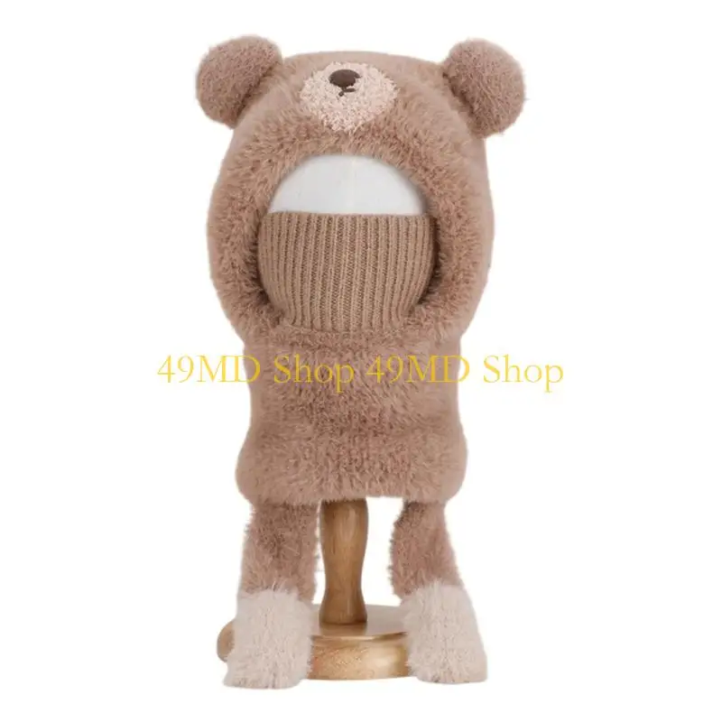 49MD Cartoon Balaclava Hat Neck Gaiter Hat Stretchy Knitted Earflap Hat Outdoor Winter Gear Hat For Toddler Cold Weather